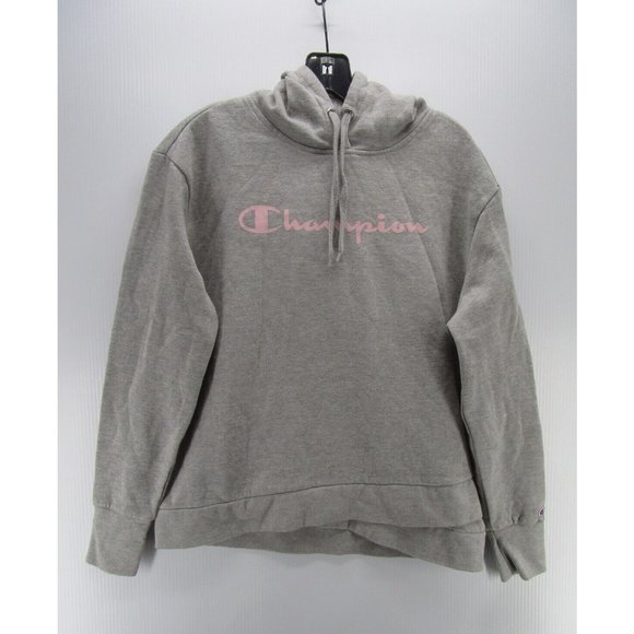 Champion Sweatshirt Medium Pullover Hoodie Spell Out Logo Drawstring - Picture 1 of 10